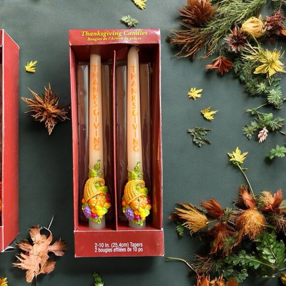Set of 2 American Greetings Thanksgiving Basket 10" Taper Candles Cornucopia - Picture 1 of 4